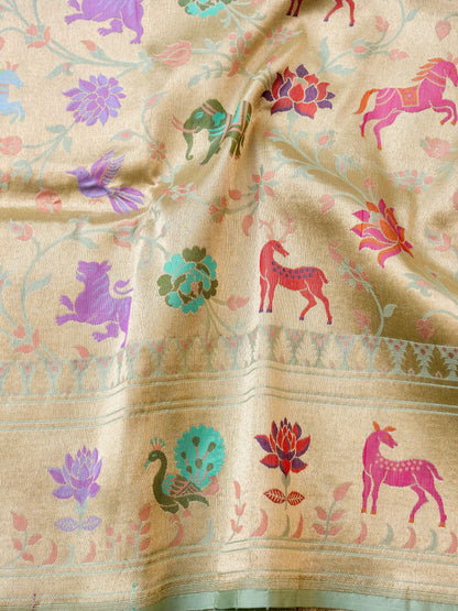 Handloom Banarasi Katan Silk Khinkhab Shikargah Saree