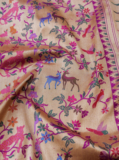 Handloom Banarasi Katan Silk Khinkhab Shikargah Saree