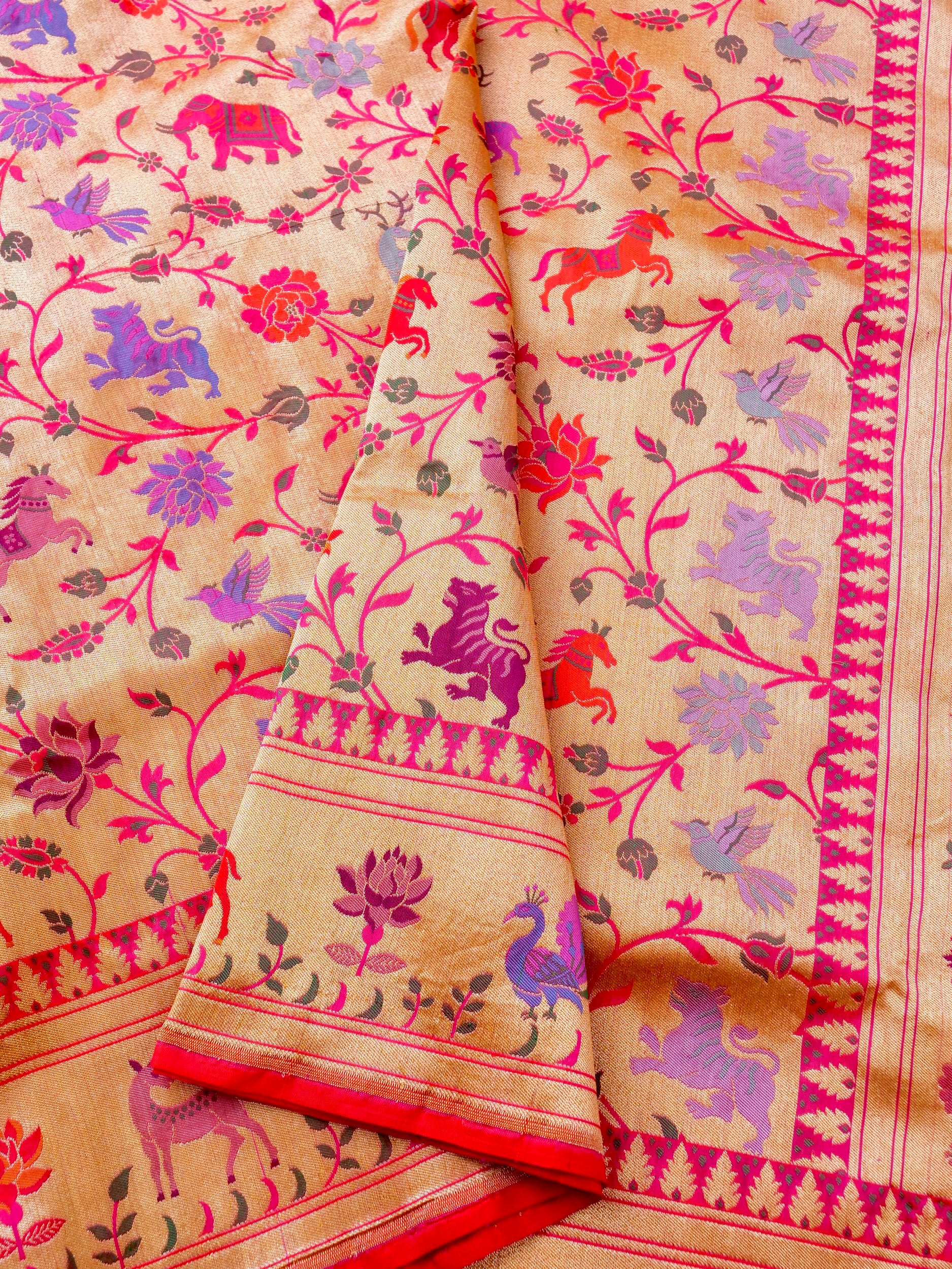 Handloom Banarasi Katan Silk Khinkhab Shikargah Saree