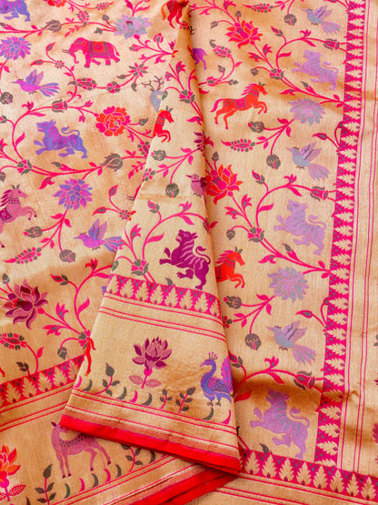 Handloom Banarasi Katan Silk Khinkhab Shikargah Saree