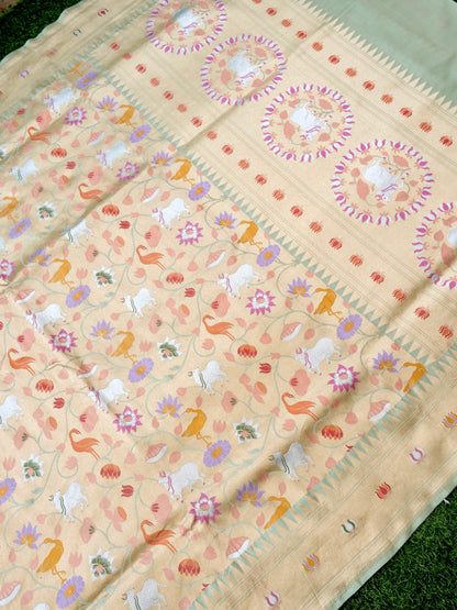 Handloom Banarasi Katan Silk Khinkhab Cow Saree