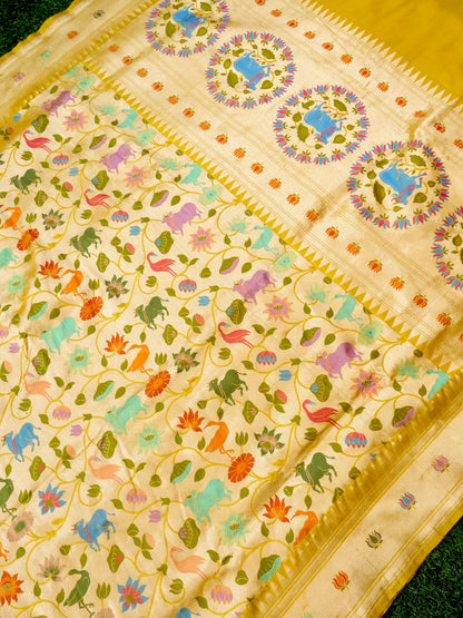 Handloom Banarasi Katan Silk Khinkhab Cow Saree