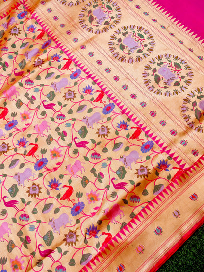 Handloom Banarasi Katan Silk Khinkhab Cow Saree