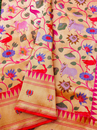 Handloom Banarasi Katan Silk Khinkhab Cow Saree