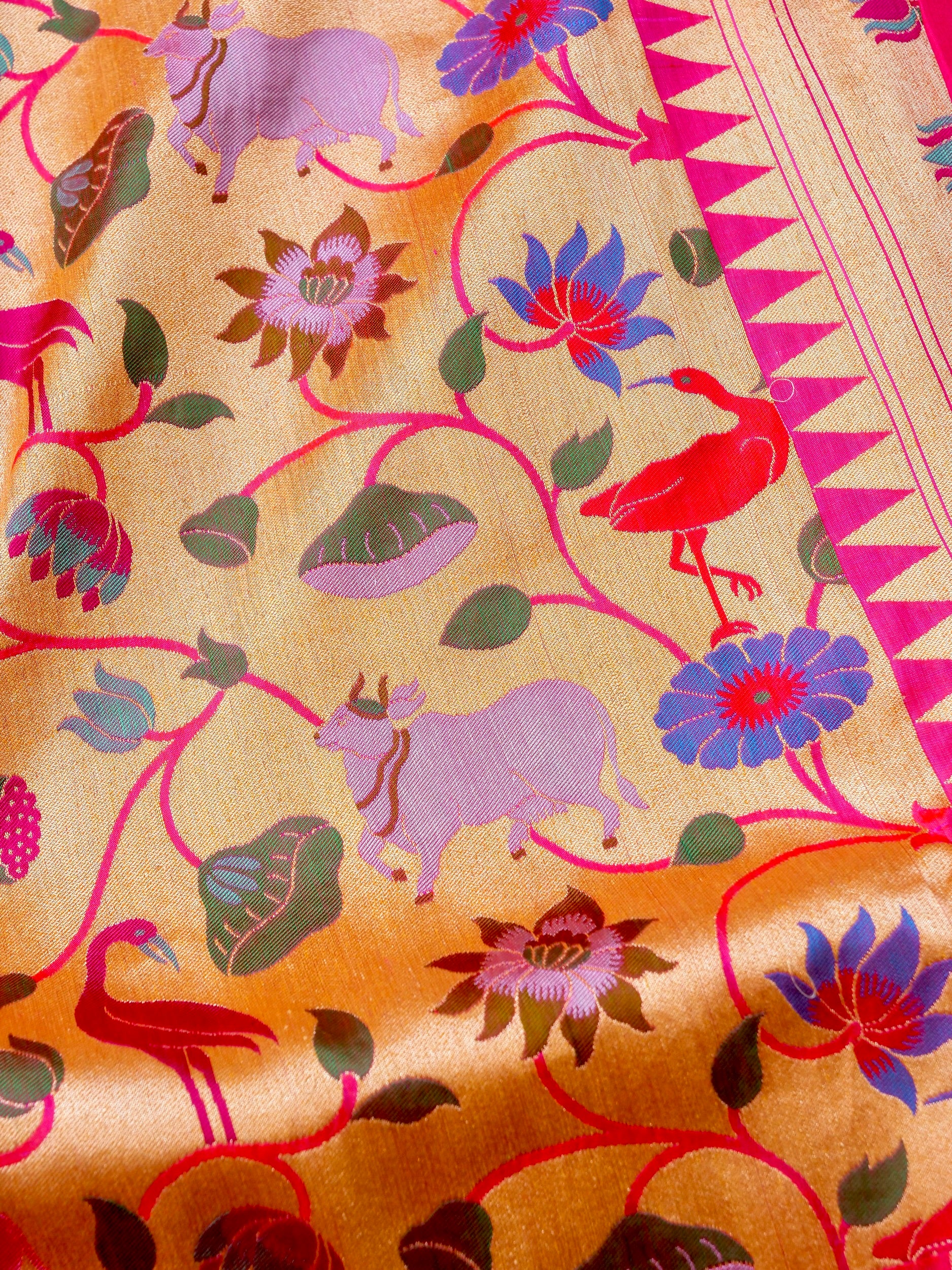 Handloom Banarasi Katan Silk Khinkhab Cow Saree