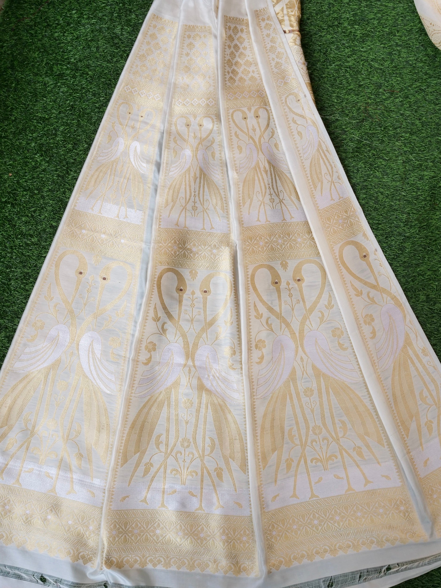 Handloom Banarasi Katan Silk Kalidar Crane Lehenga