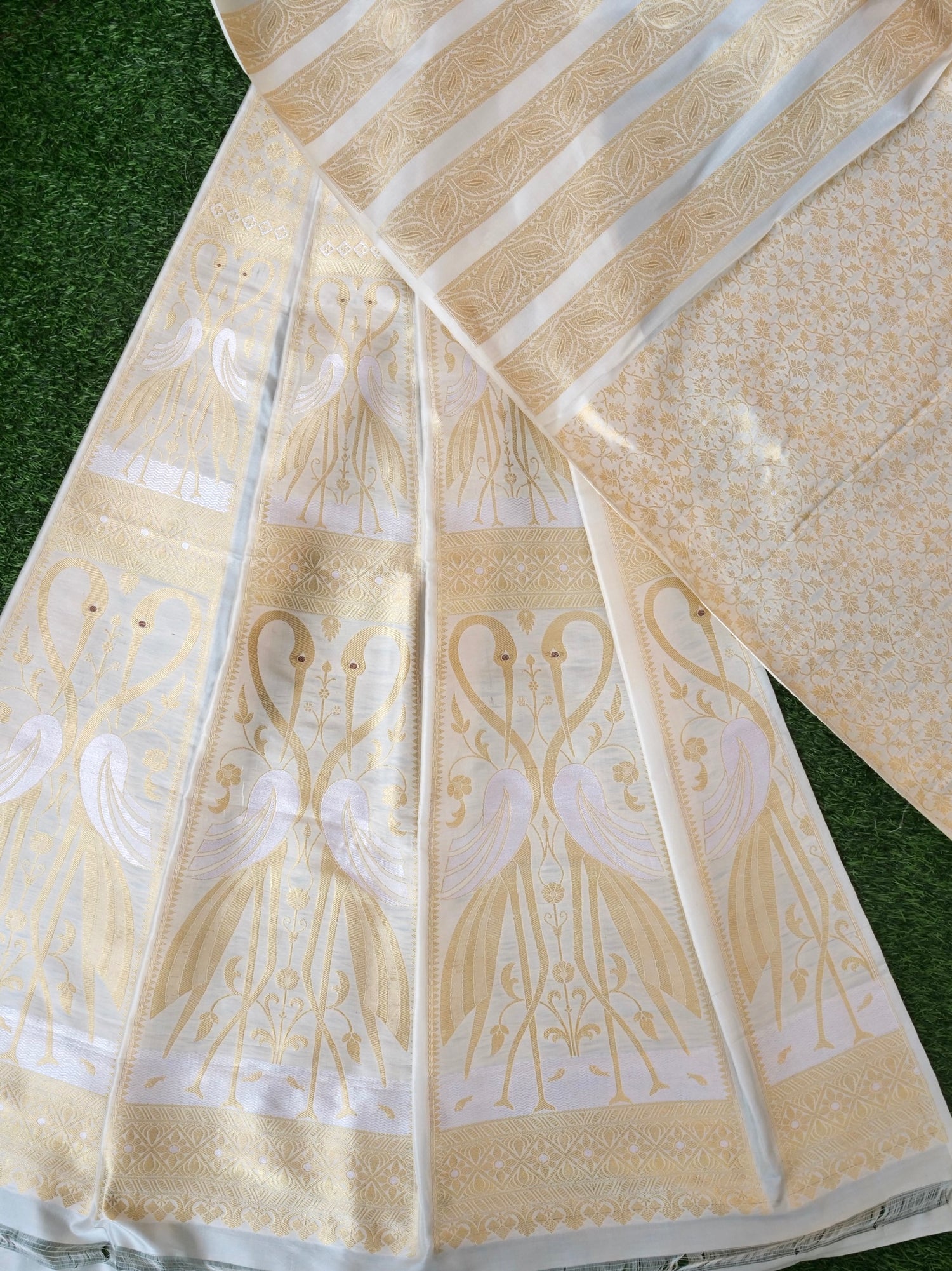 Handloom Banarasi Katan Silk Kalidar Crane Lehenga