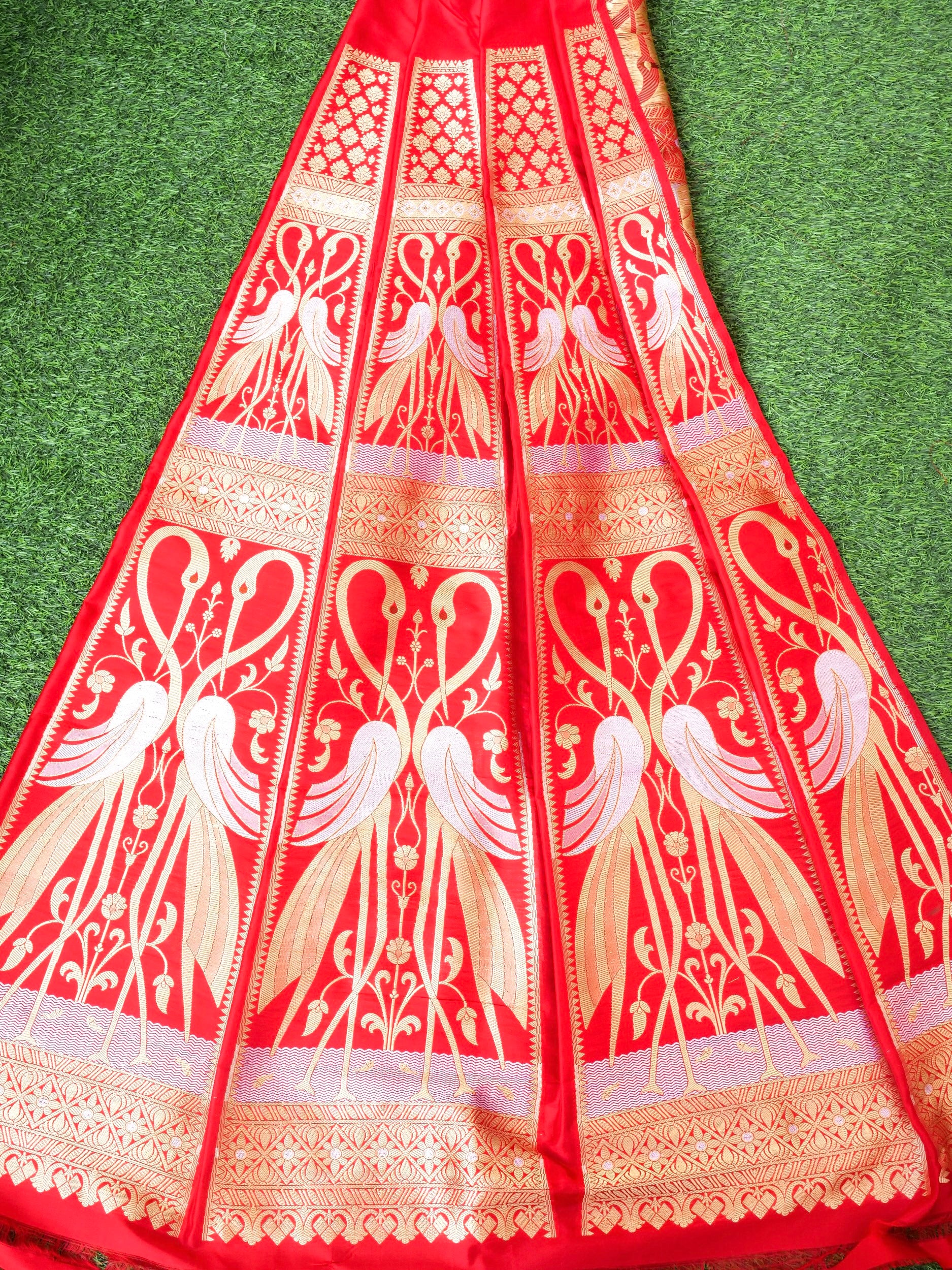 Handloom Banarasi Katan Silk Kalidar Crane Lehenga