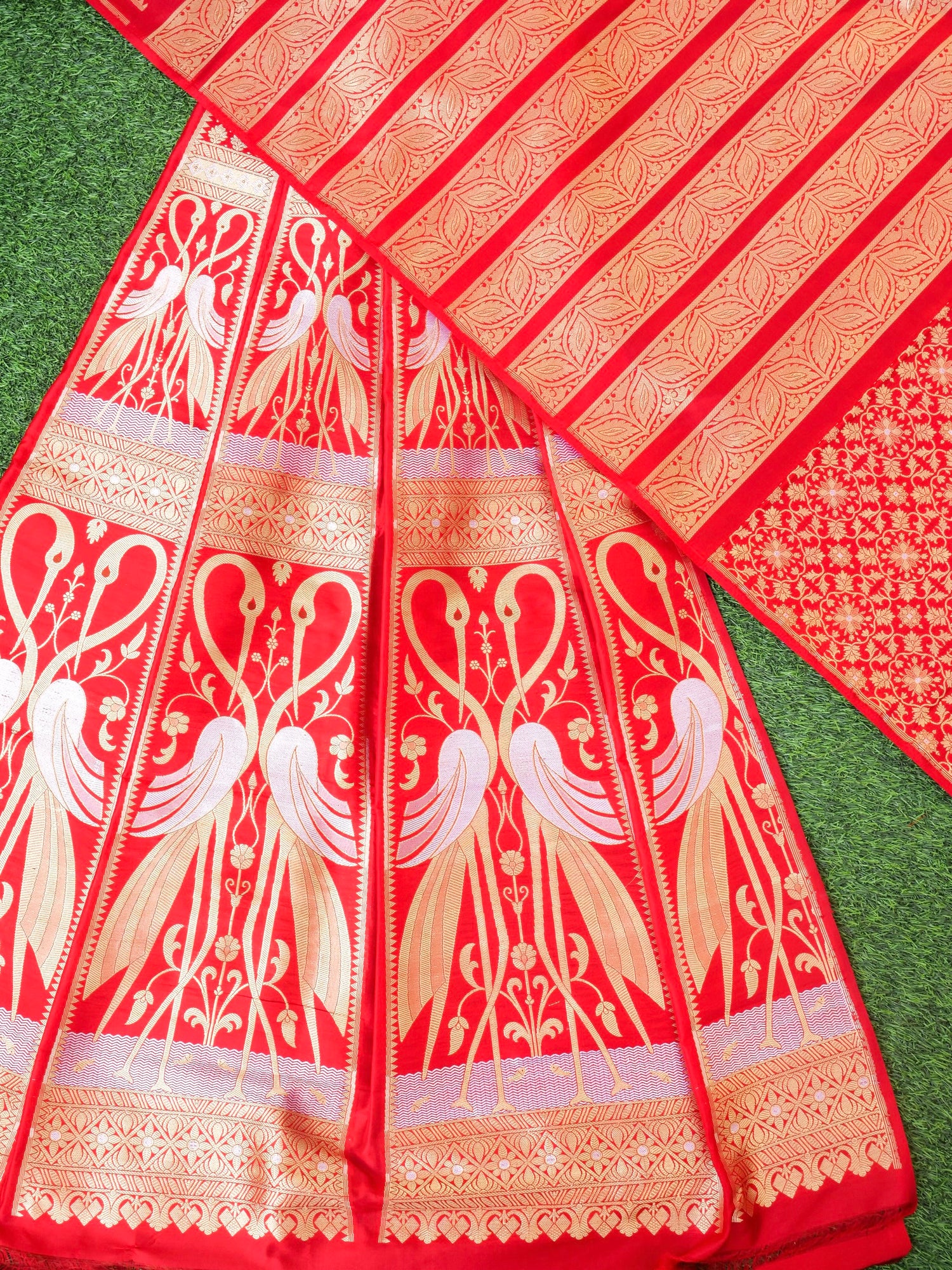 Handloom Banarasi Katan Silk Kalidar Crane Lehenga