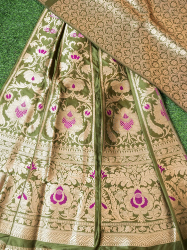 Handloom Banarasi Katan Silk Kalidar Manjari Lehenga