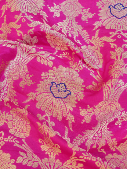 Pink Pure Brocade Banarasi Mehraab Boota Fabric
