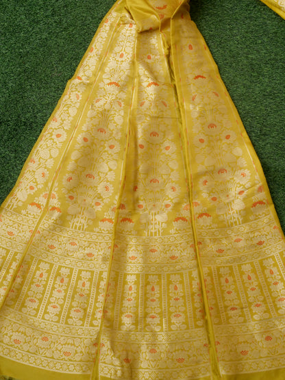 Handloom Banarasi Katan Silk Lavnaya Kalidar Lehenga