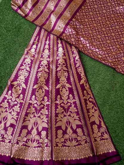 Handloom Banarasi Katan Silk Tanirika Kalidar Lehenga