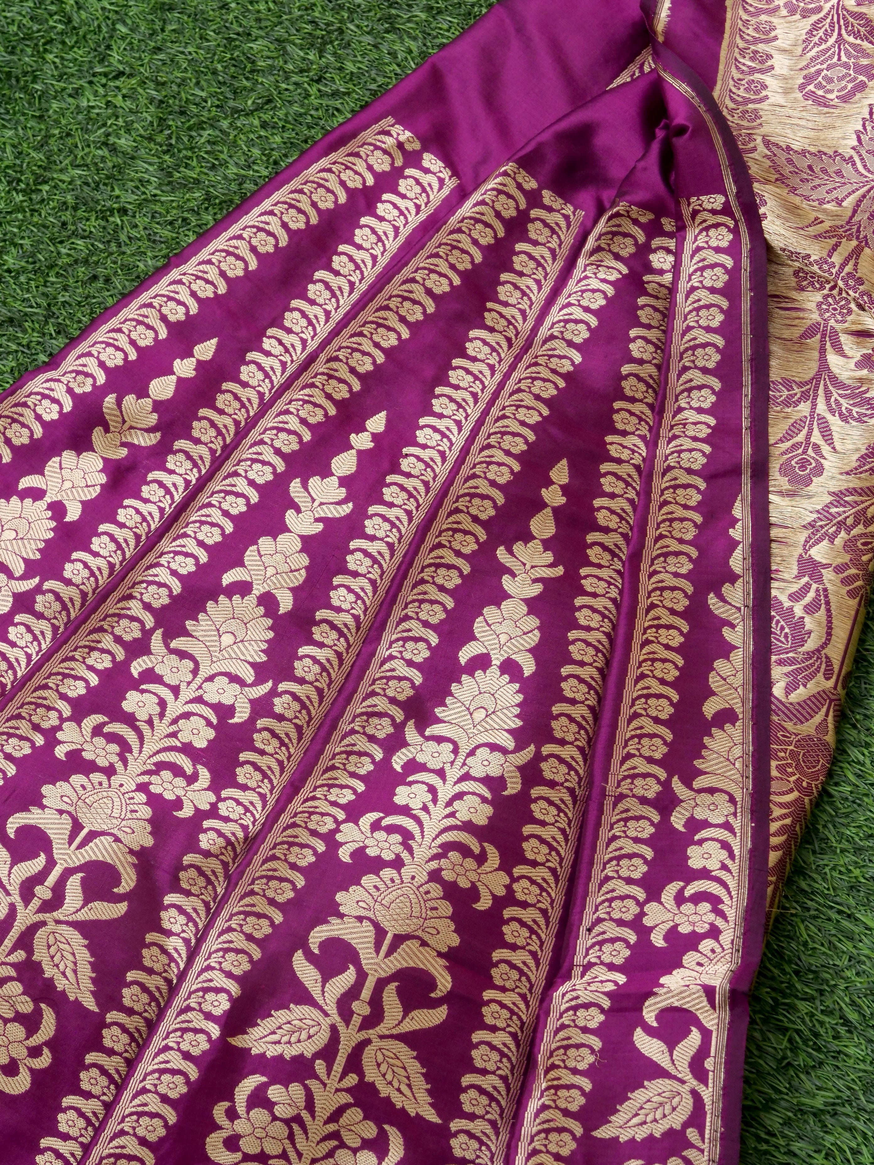 Handloom Banarasi Katan Silk Tanirika Kalidar Lehenga