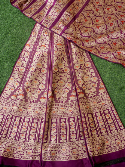 Handloom Banarasi Katan Silk Vanlata Kalidar Lehenga