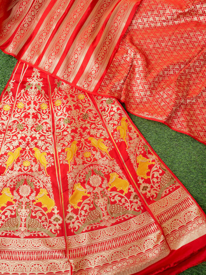 Handloom Banarasi Sateen Katan Silk Vahnika Kalidar Lehenga