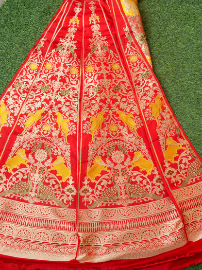 Handloom Banarasi Sateen Katan Silk Vahnika Kalidar Lehenga
