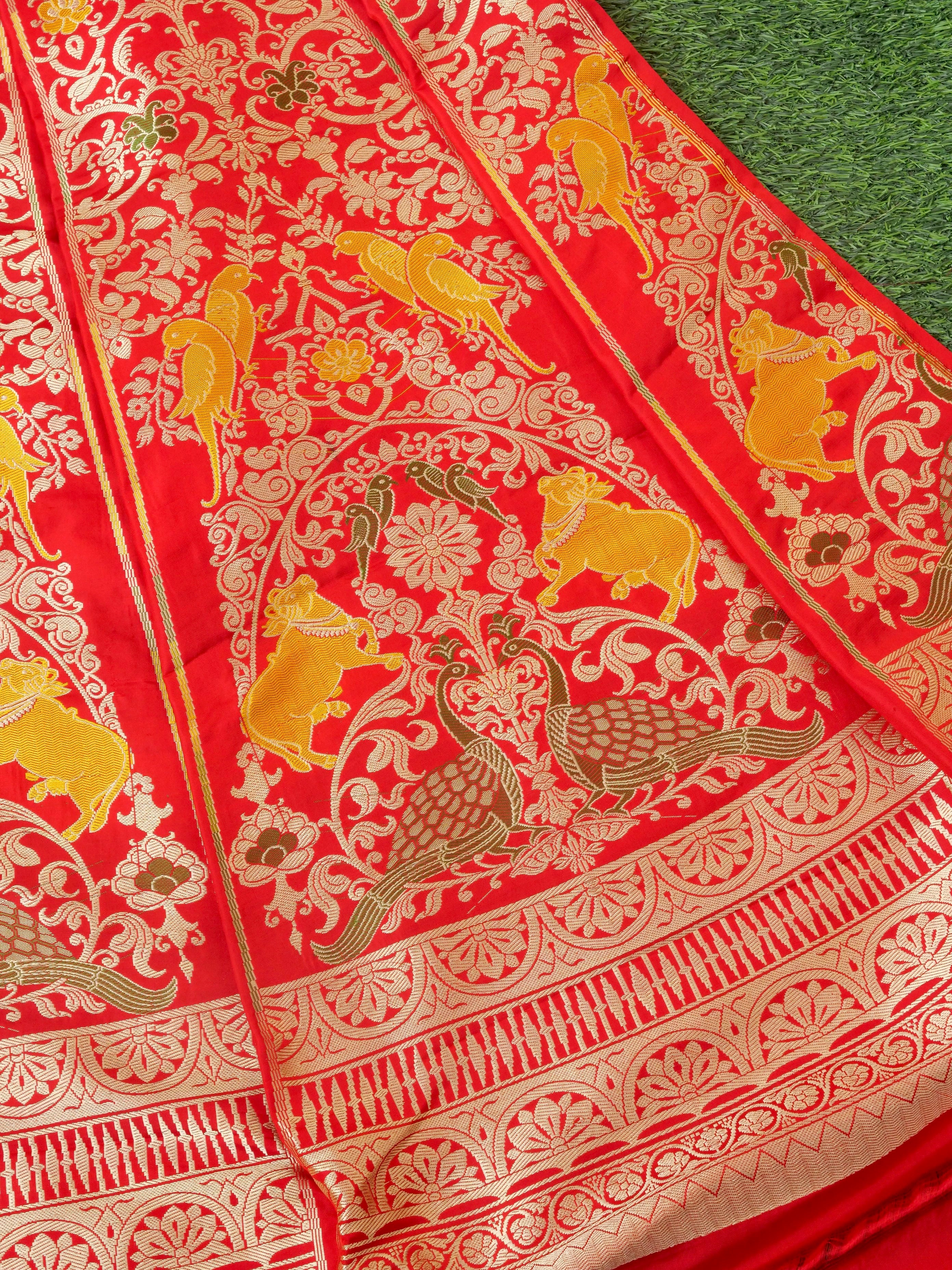 Handloom Banarasi Sateen Katan Silk Vahnika Kalidar Lehenga