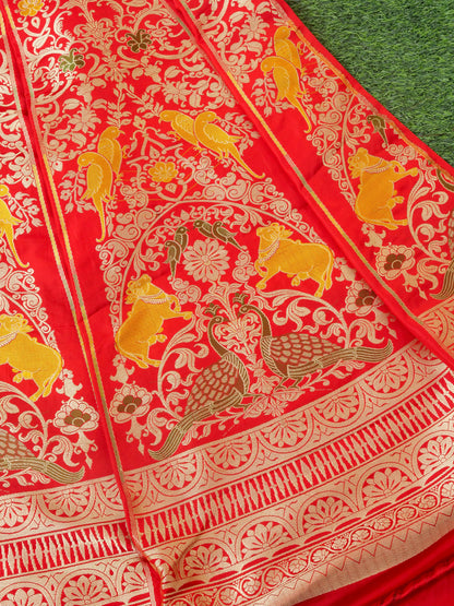 Handloom Banarasi Sateen Katan Silk Vahnika Kalidar Lehenga
