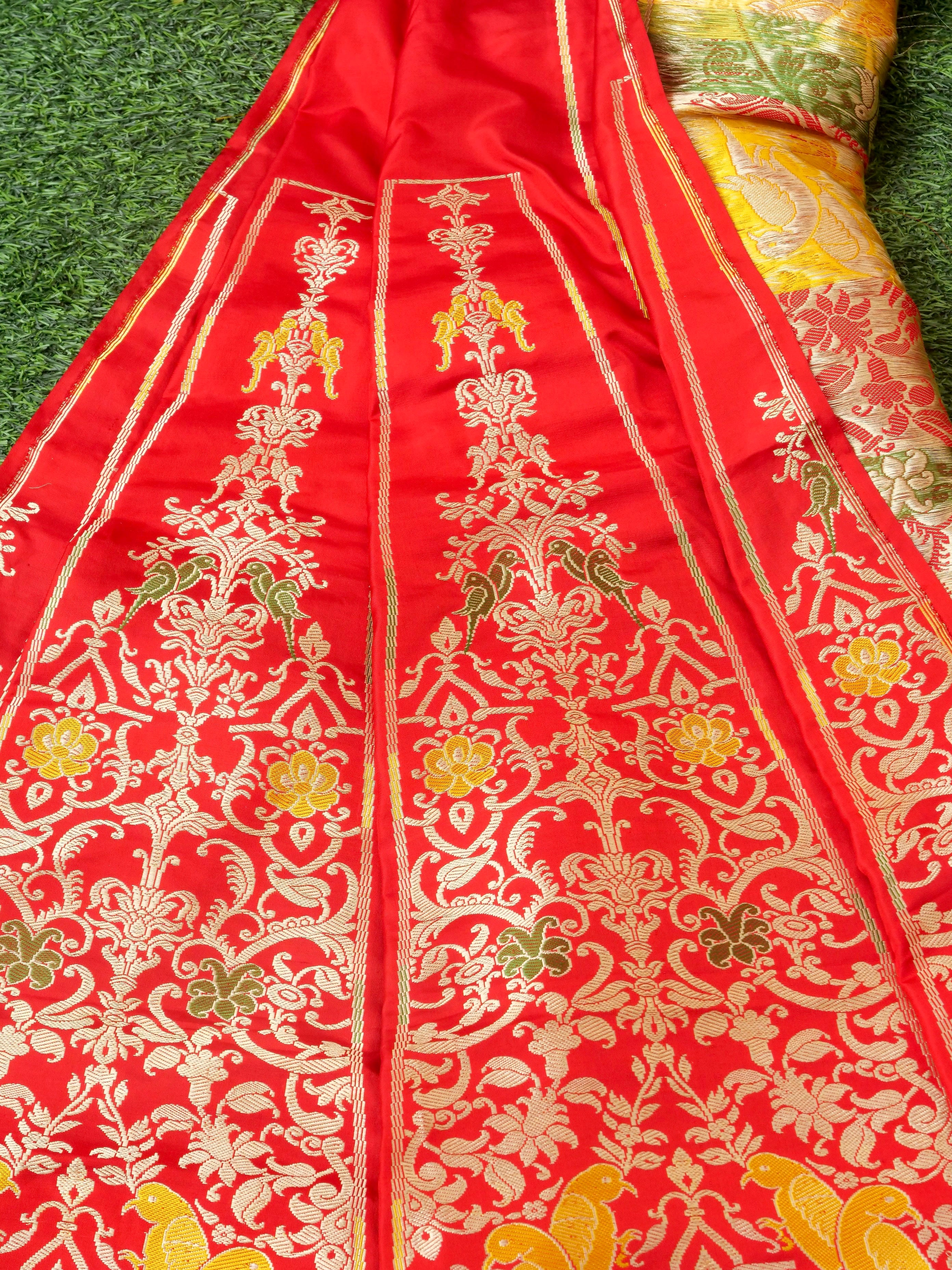 Handloom Banarasi Sateen Katan Silk Vahnika Kalidar Lehenga
