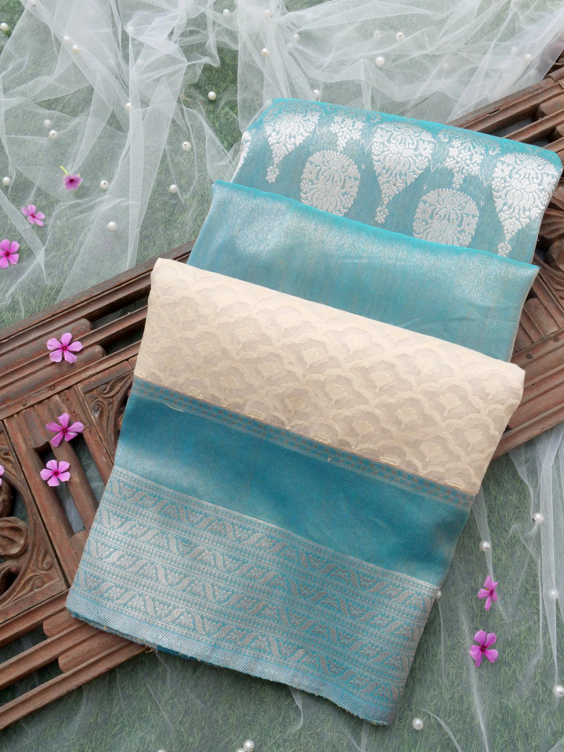 Pure Banarasi Kora by Tissue Saree with Kadhiyal Border