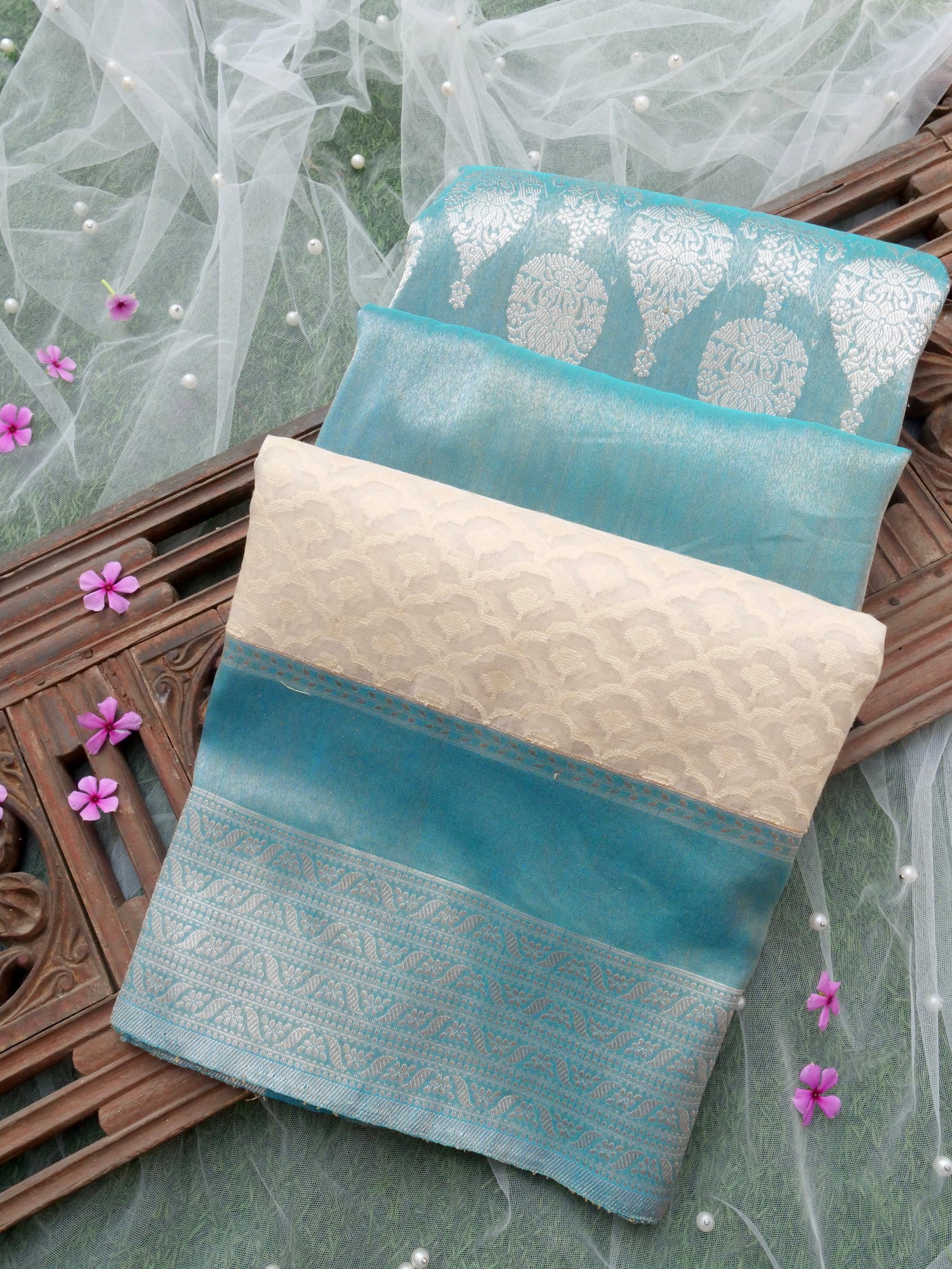 Pure Banarasi Kora by Tissue Saree with Kadhiyal Border