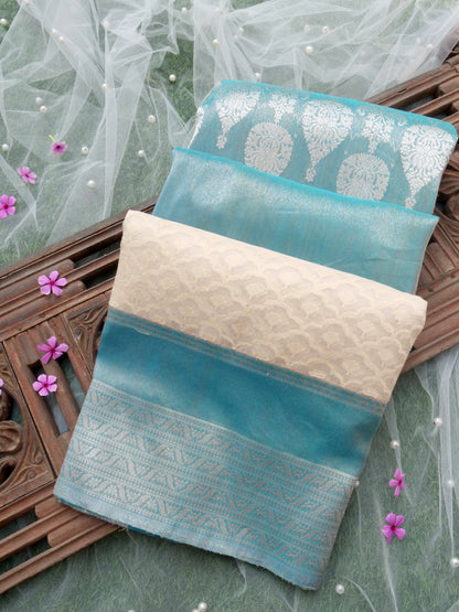 Pure Banarasi Kora by Tissue Saree with Kadhiyal Border