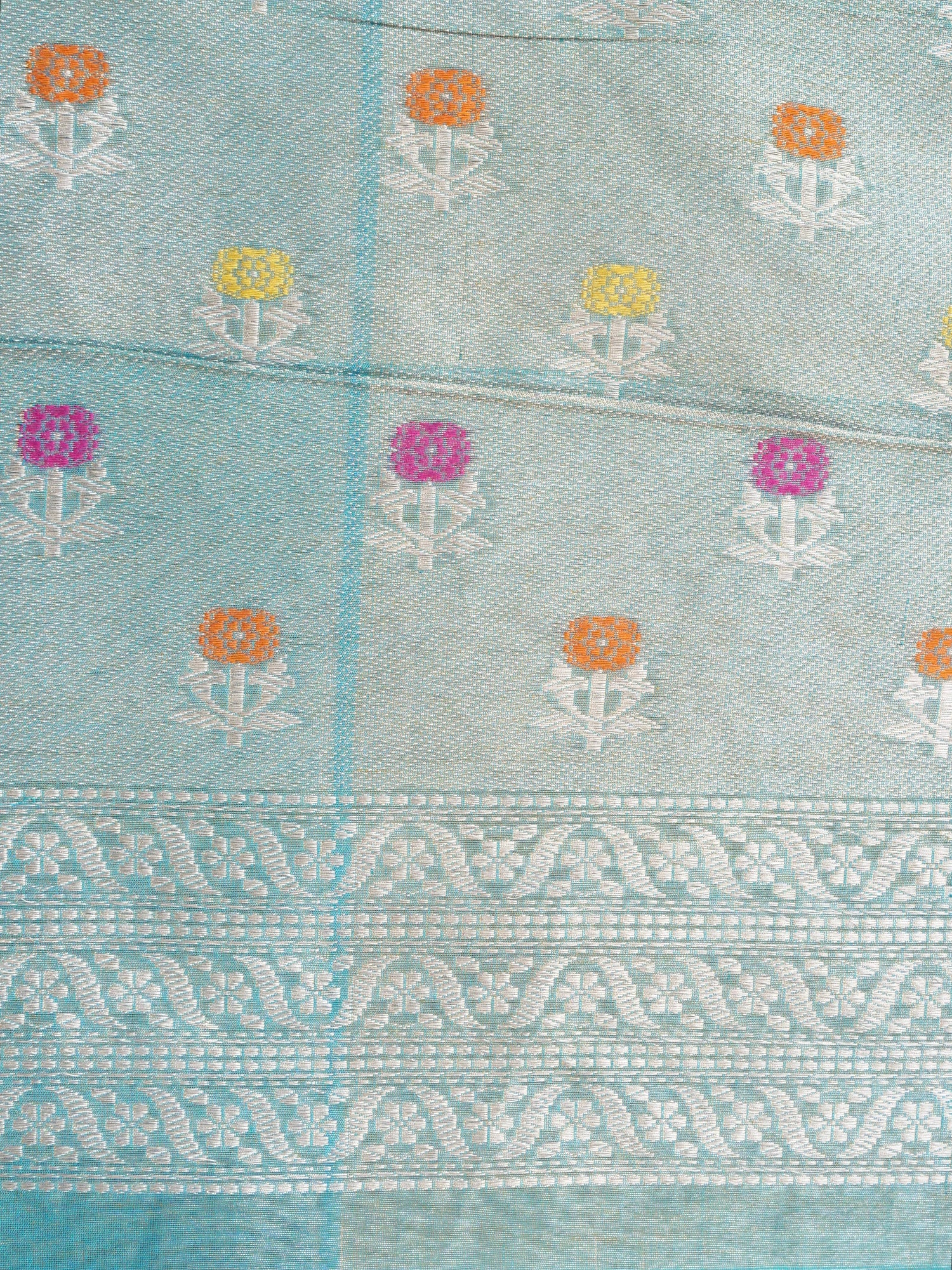 Pure Banarasi Kora by Tissue Saree with Kadhiyal Border