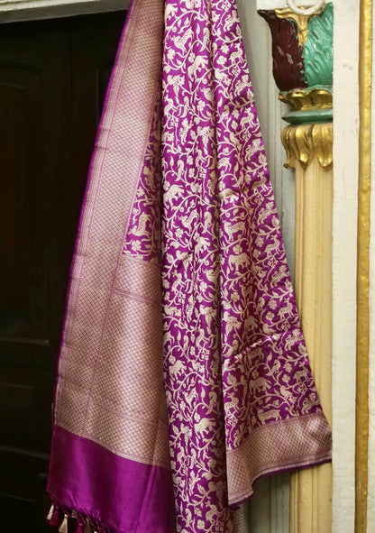 Handloom Banarasi Katan Silk Shikargah Dupatta - Khinkhwab