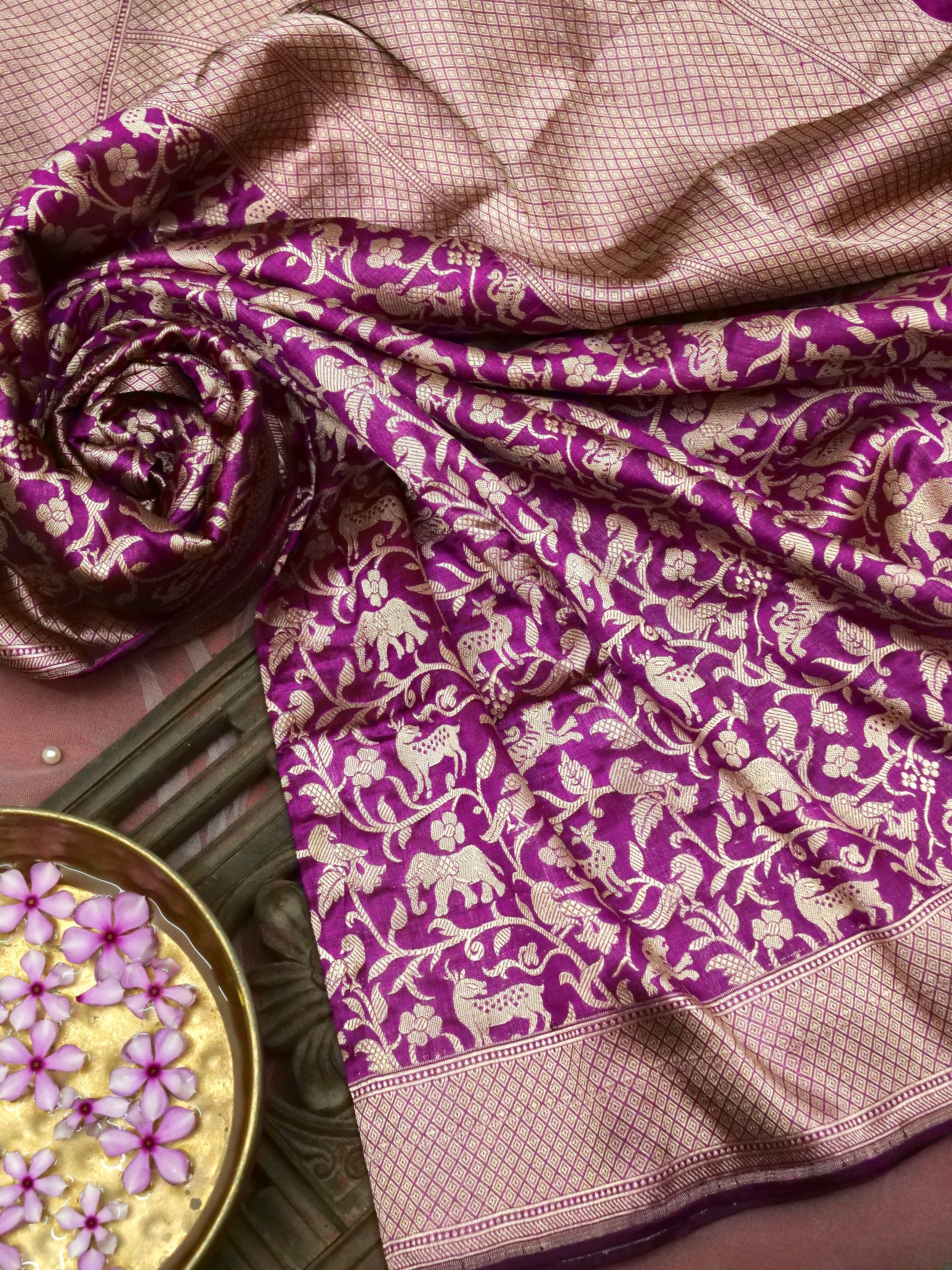 Handloom Banarasi Katan Silk Shikargah Dupatta - Khinkhwab