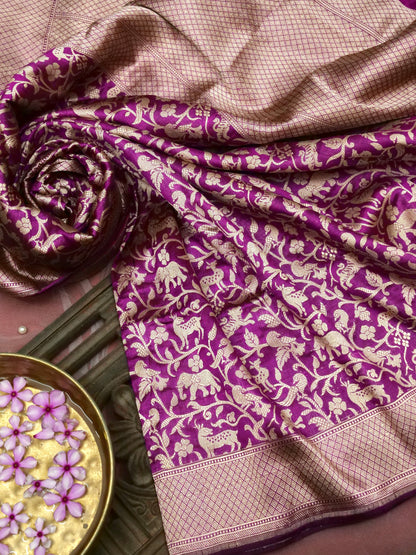 Handloom Banarasi Katan Silk Shikargah Dupatta - Khinkhwab