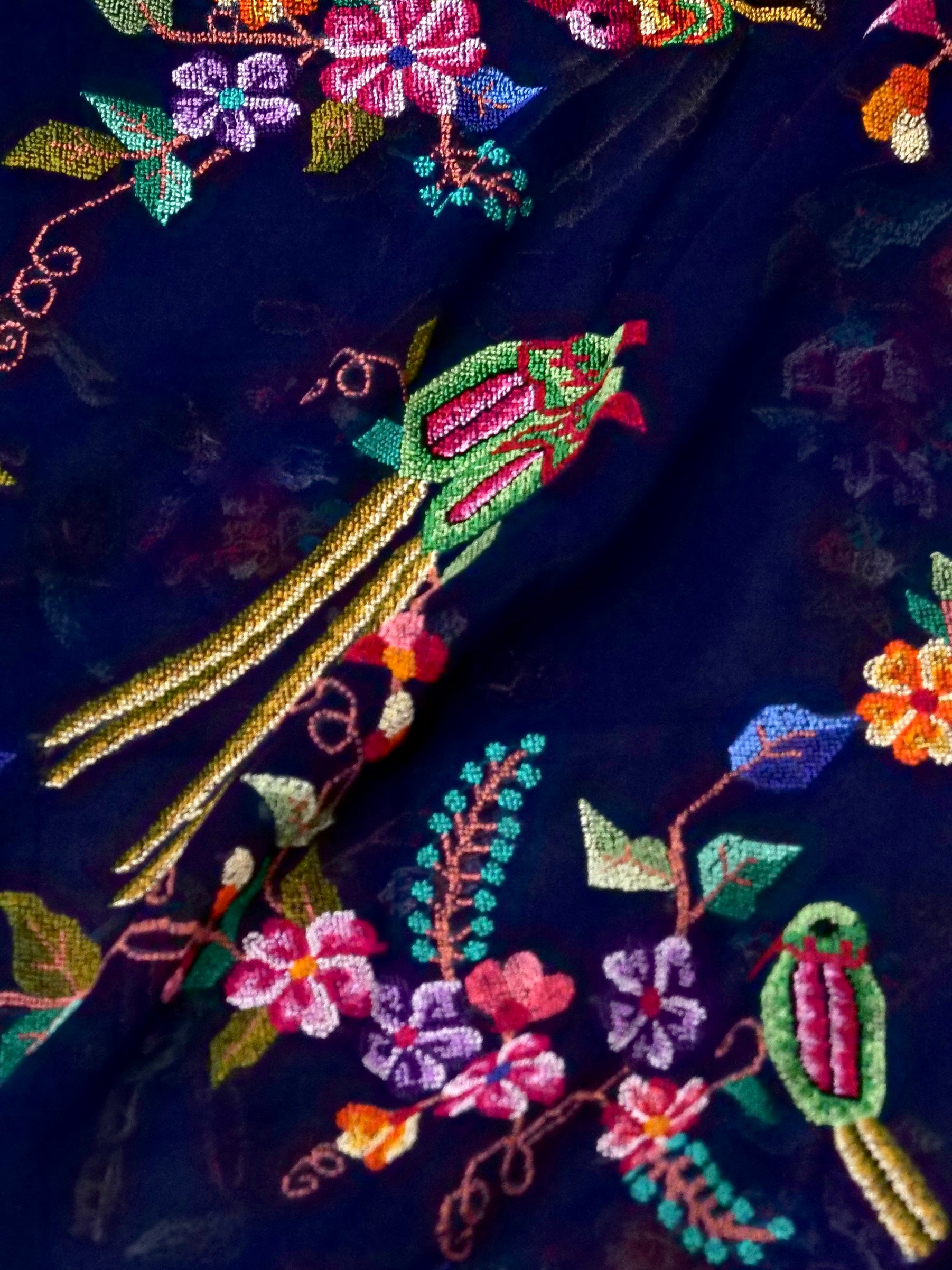 Petit Point Hand Embriodery Georgette Dupatta in Navy