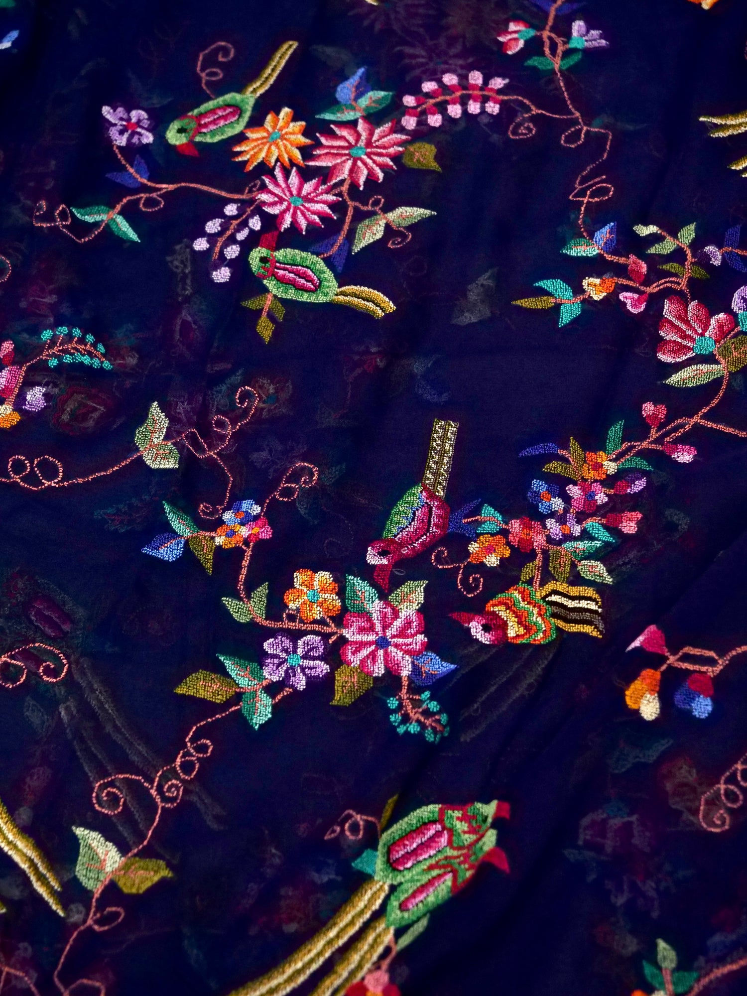 Petit Point Hand Embriodery Georgette Dupatta in Navy