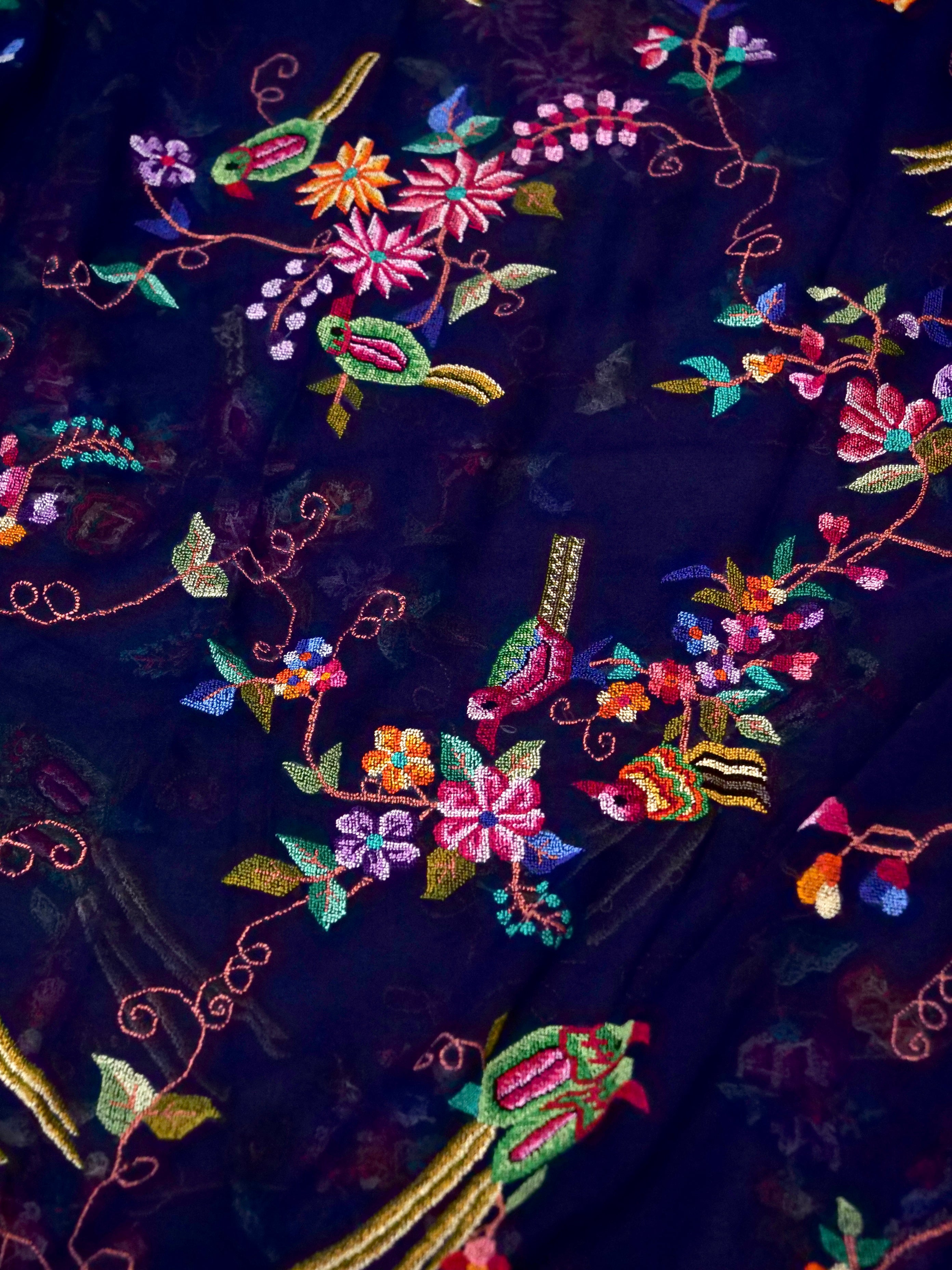 Petit Point Hand Embriodery Georgette Dupatta in Navy