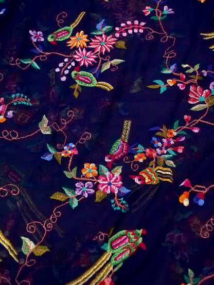 Petit Point Hand Embriodery Georgette Dupatta in Navy