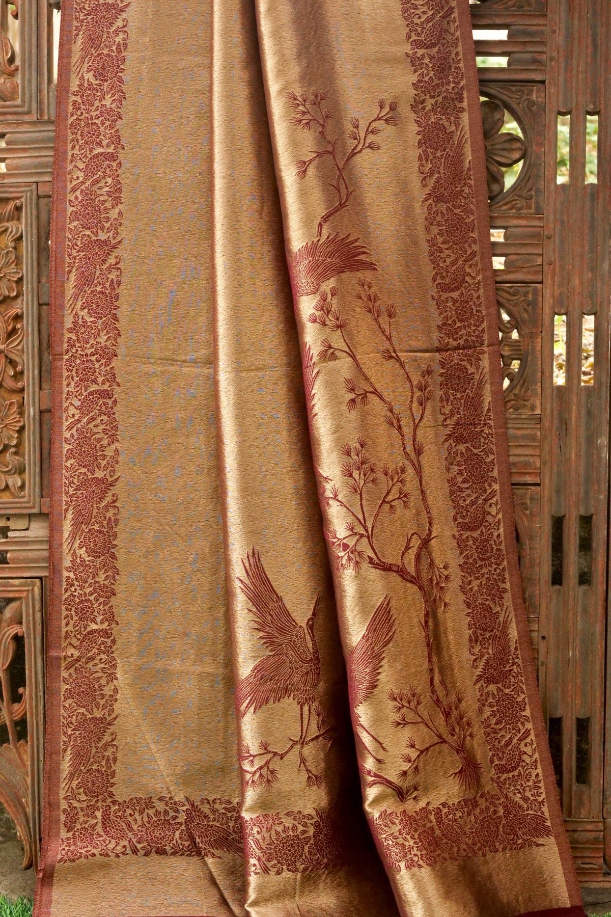 Tissue Semi Pashmina Handwoven Kashmiri Bird Shawl