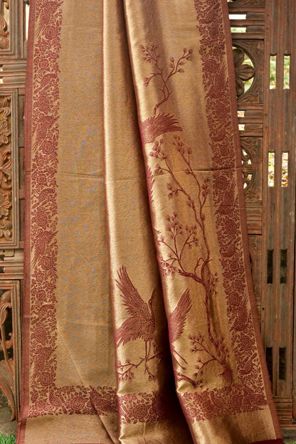 Tissue Semi Pashmina Handwoven Kashmiri Bird Shawl