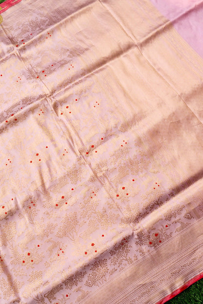 Handloom Banarasi Katan Silk Kadwa Zari Vasket Shikargah Saree