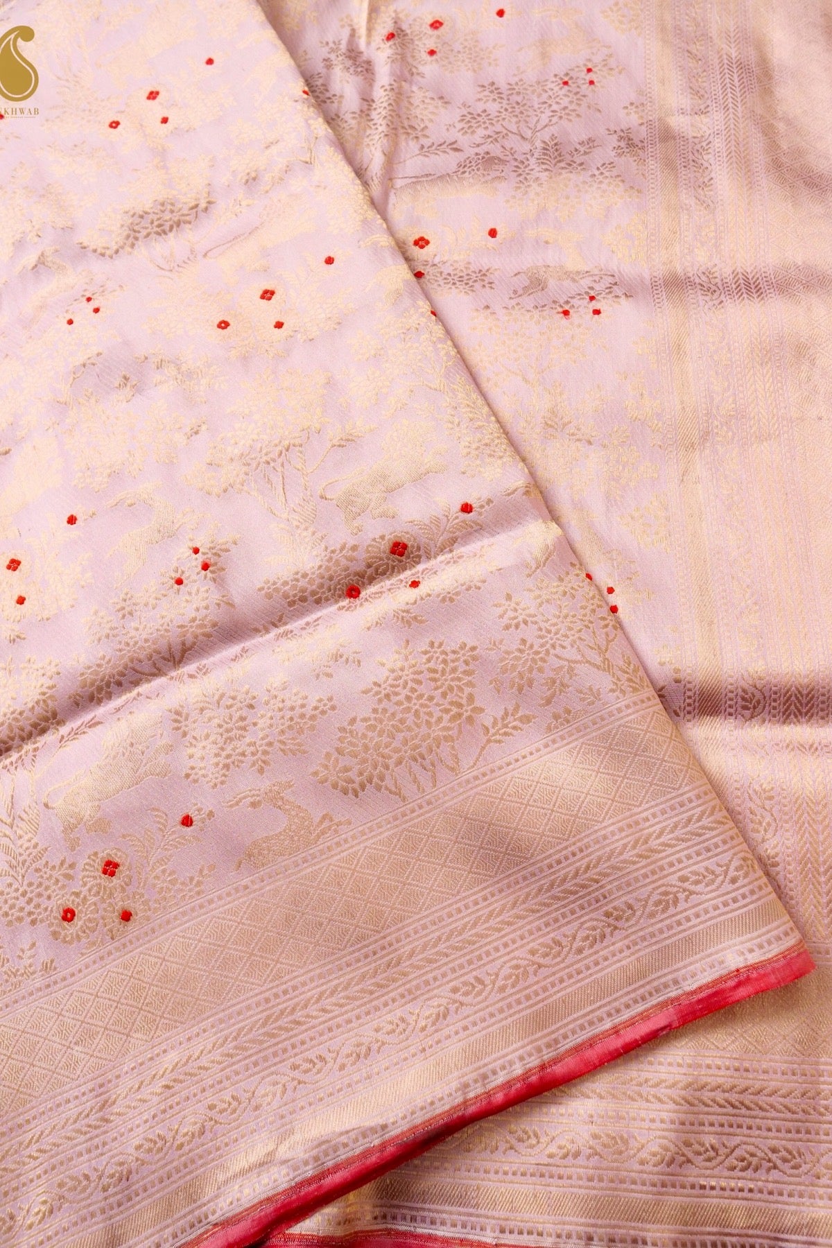 Handloom Banarasi Katan Silk Kadwa Zari Vasket Shikargah Saree