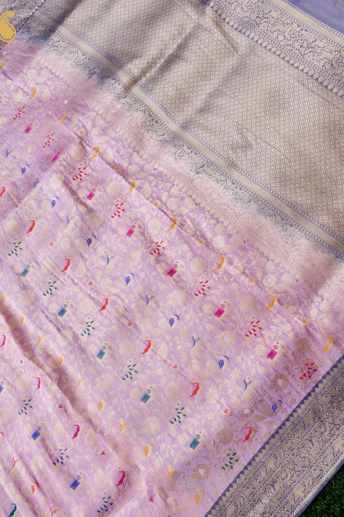 Handloom Banarasi Katan Shikargah Saree with Contrast Border