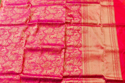 Handloom Banarasi Katan Silk Kadwa Zari Vasket Shikargah Saree