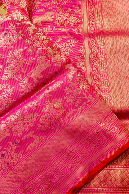 Handloom Banarasi Katan Silk Kadwa Zari Vasket Shikargah Saree