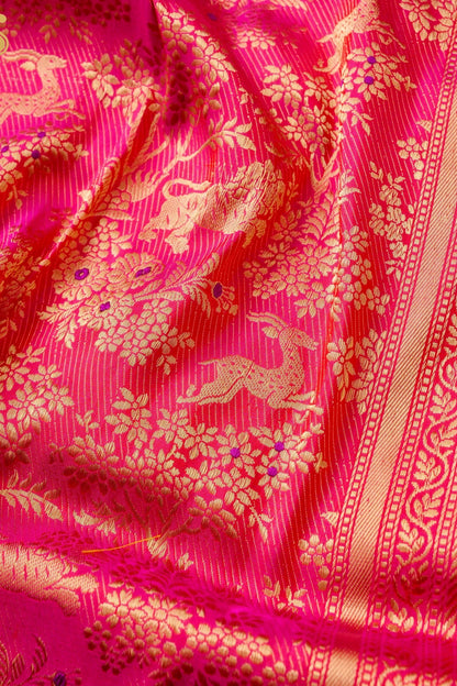 Handloom Banarasi Katan Silk Kadwa Zari Vasket Shikargah Saree