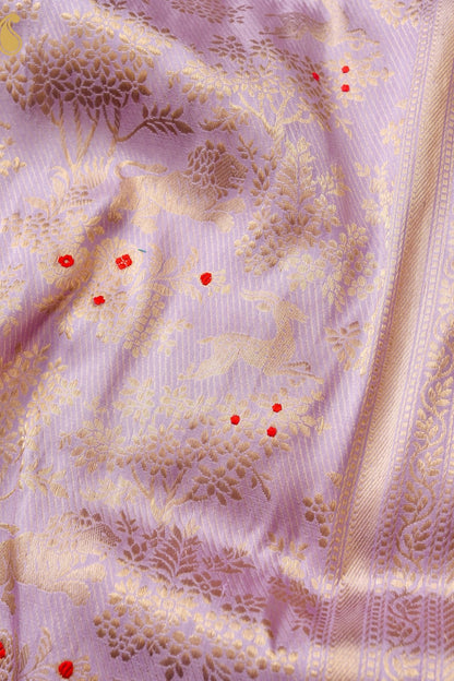 Handloom Banarasi Katan Silk Kadwa Zari Vasket Shikargah Saree