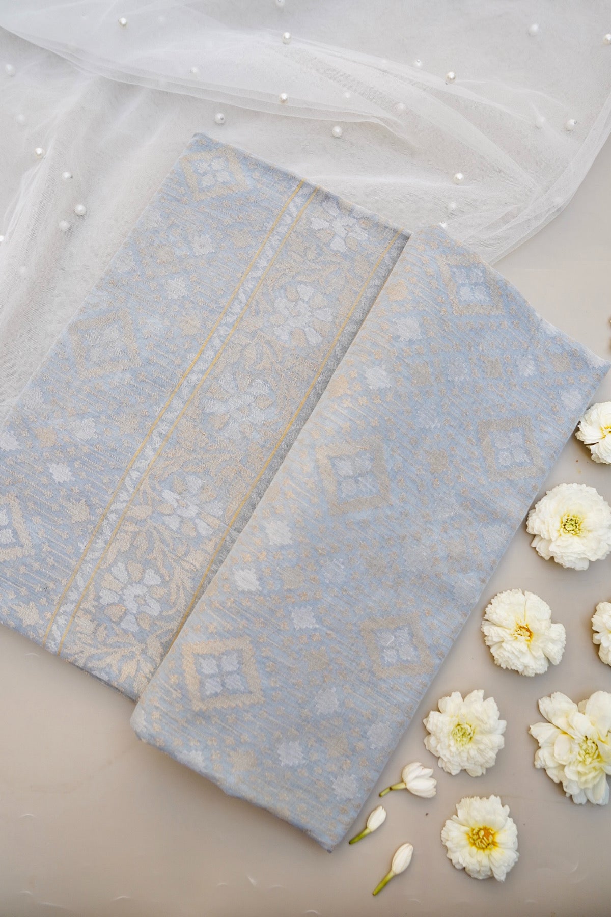 Handloom Banarasi Real Silver Zari Cotton Saree - Khinkhwab