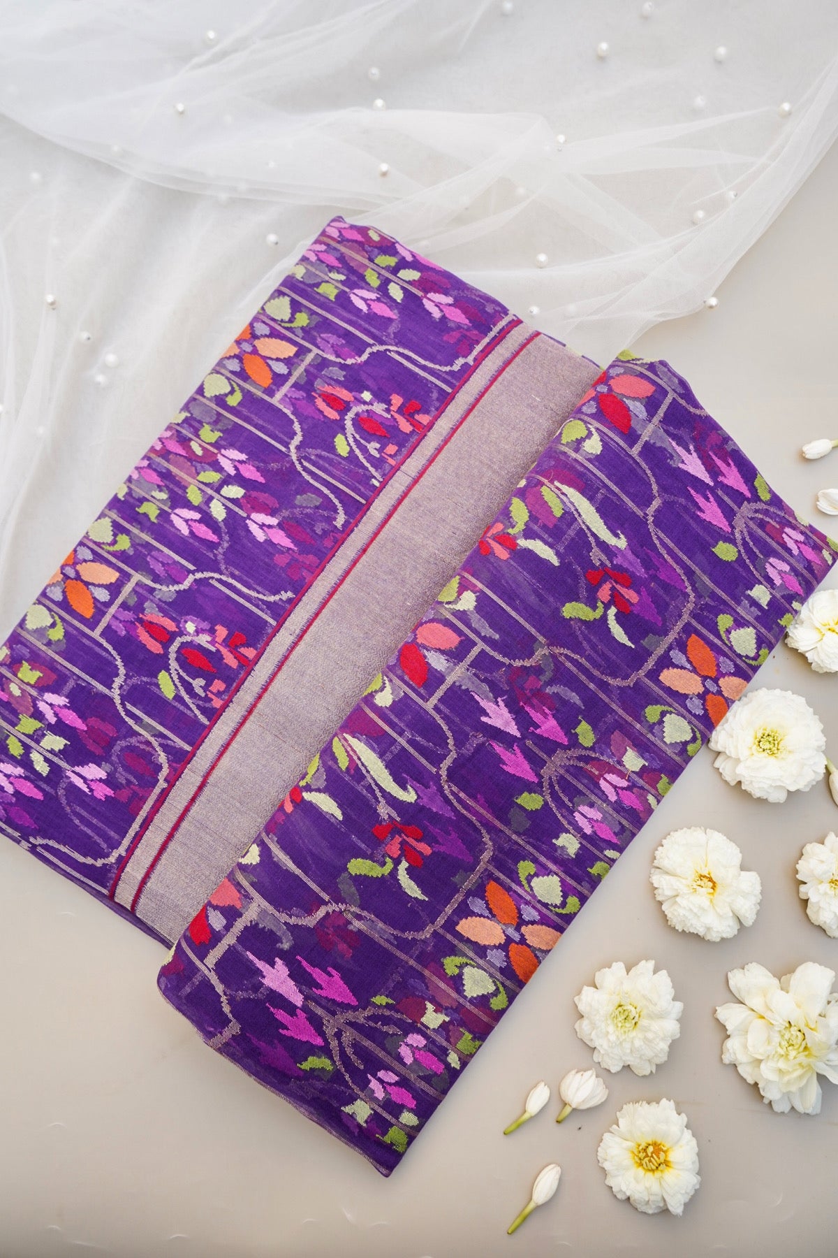 Handloom Banarasi Real Silver Zari Cotton Saree - Khinkhwab