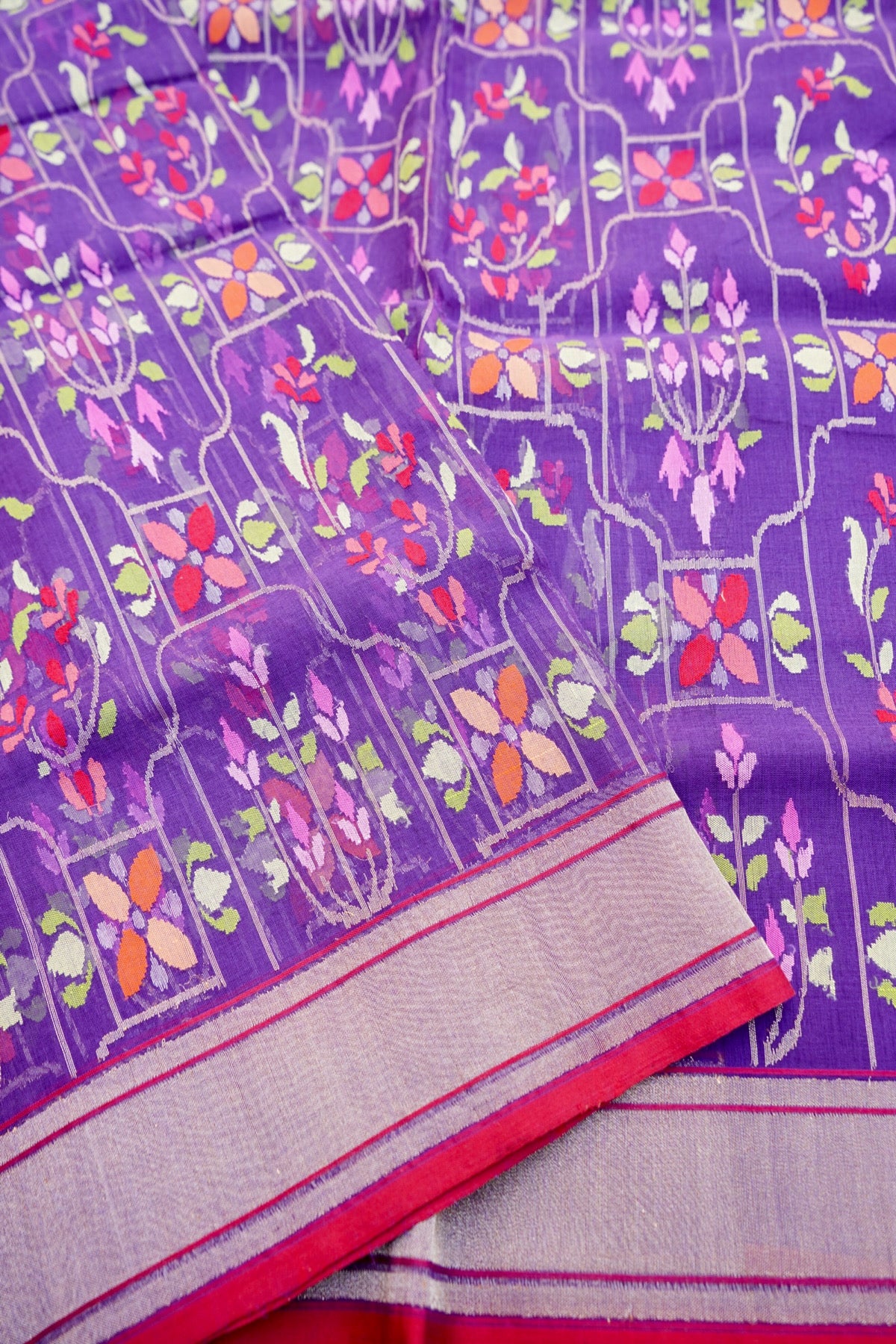 Handloom Banarasi Real Silver Zari Cotton Saree - Khinkhwab