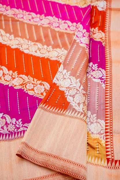 Handloom Banarasi Katan Silk Rangkat Saree with Githi Technique - Khinkhwab