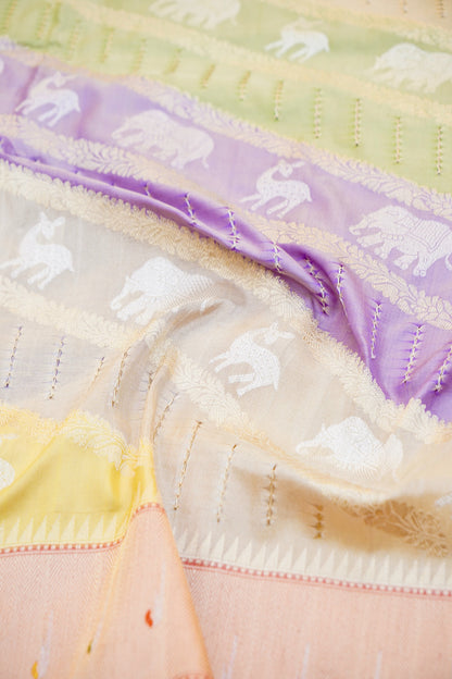 Handloom Banarasi Katan Silk Rangkat Pastel Saree with Githi Technique - Khinkhwab