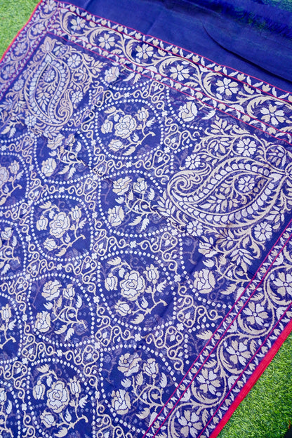 Pure Cotton Real Silver Zari Handloom Banarasi Dupatta - Khinkhwab